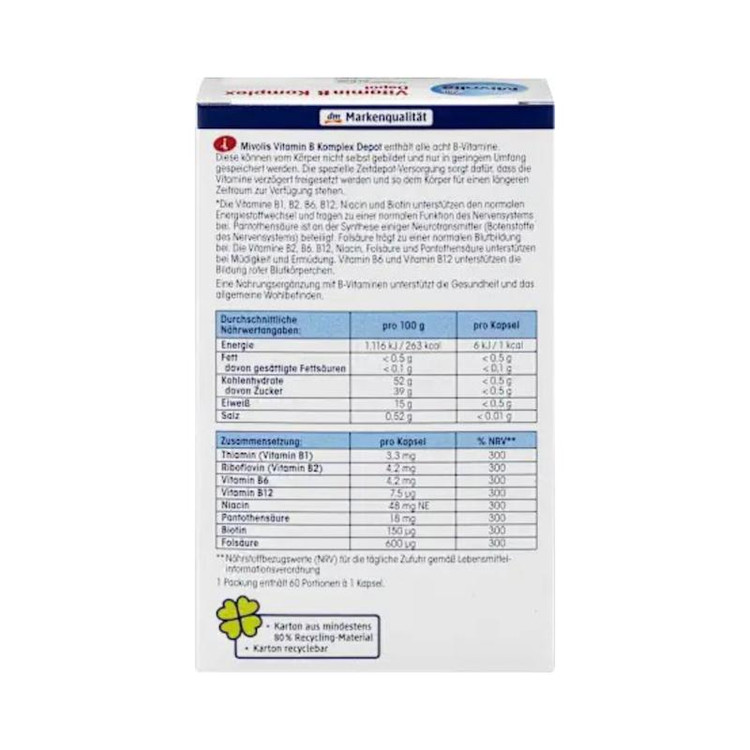 کپسول ویتامین B کمپلکس میولیس اصل آلمان (Mivolis Vitamin B Komplex Depot, Kapseln 60 St)