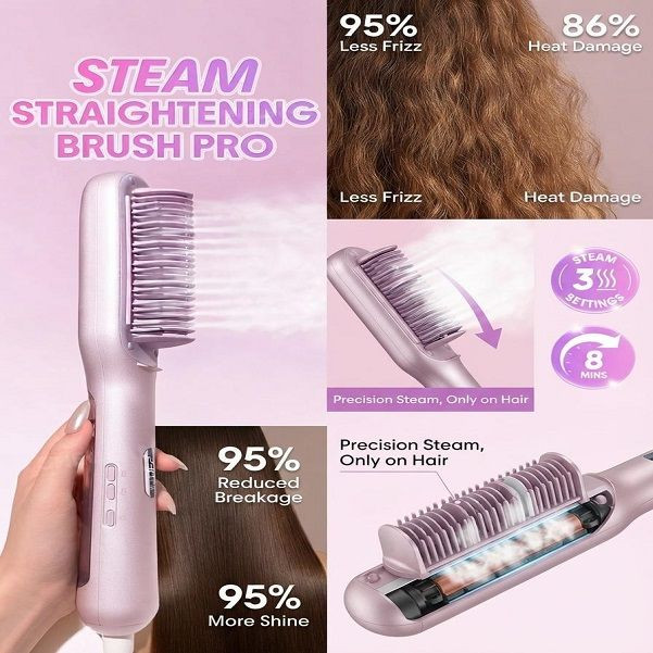 برس صاف کننده مو با فناوری بخار شیگلم Sheglam مدل Hydra Shot Steam Straightening Brush Pro