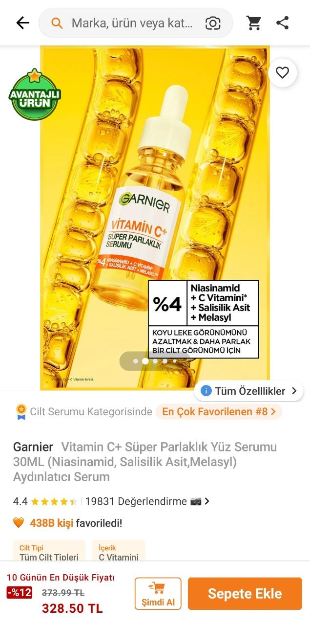 سرم ویتامین سی گارنیه  ( Garnier )   •حاوی ۴٪ نیاسینامید + ویتامین سی + سالیسیلیک اسید